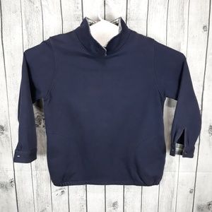Orvis Navy Blue Plaid Button Neck Cuff Sweater